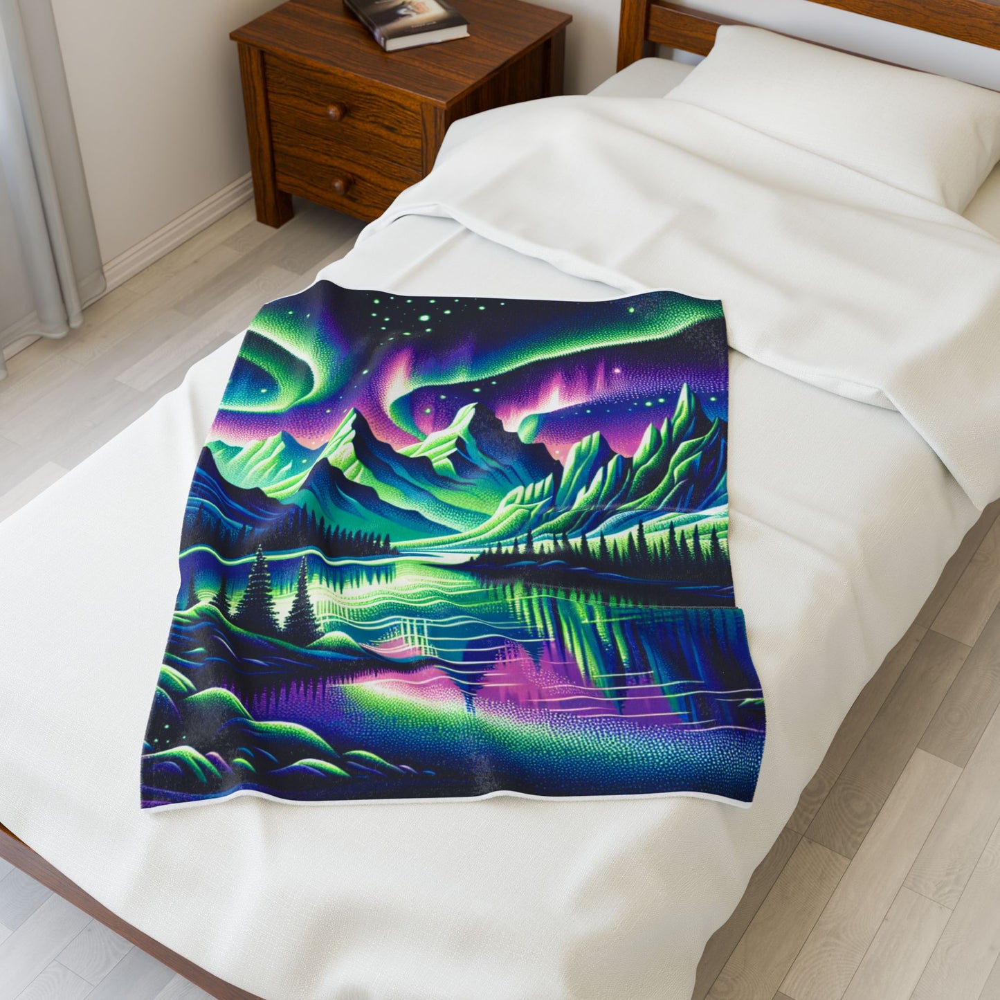 Northern Lights Above the Peaks - Plush Blanket