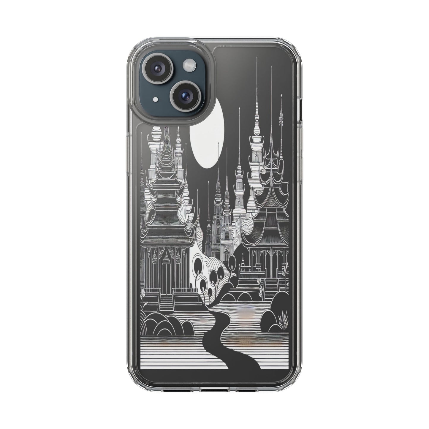 Transparent Temple Silhouette Under Bright Moon Iphone Case Compatible With Iphone 16 15 14 - Clear Phone Cover