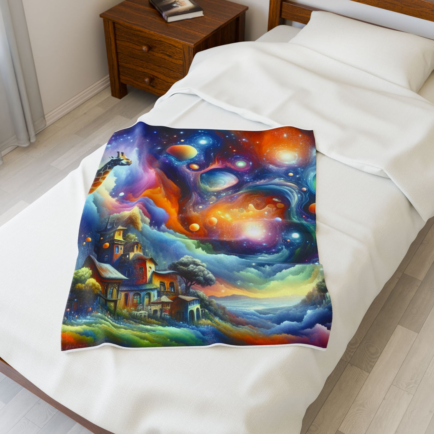 Giraffe's Cosmic Expedition - Plush Blanket