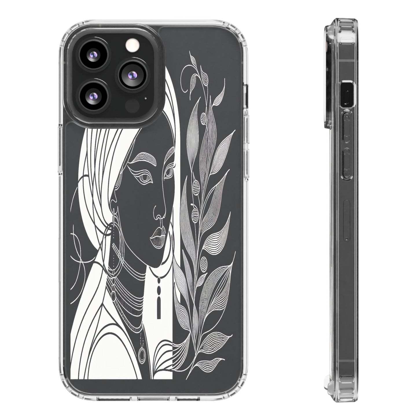 Transparent Mystical Portrait in Lines Iphone Case Compatible With Iphone 16 15 14 - Clear Phone Cover