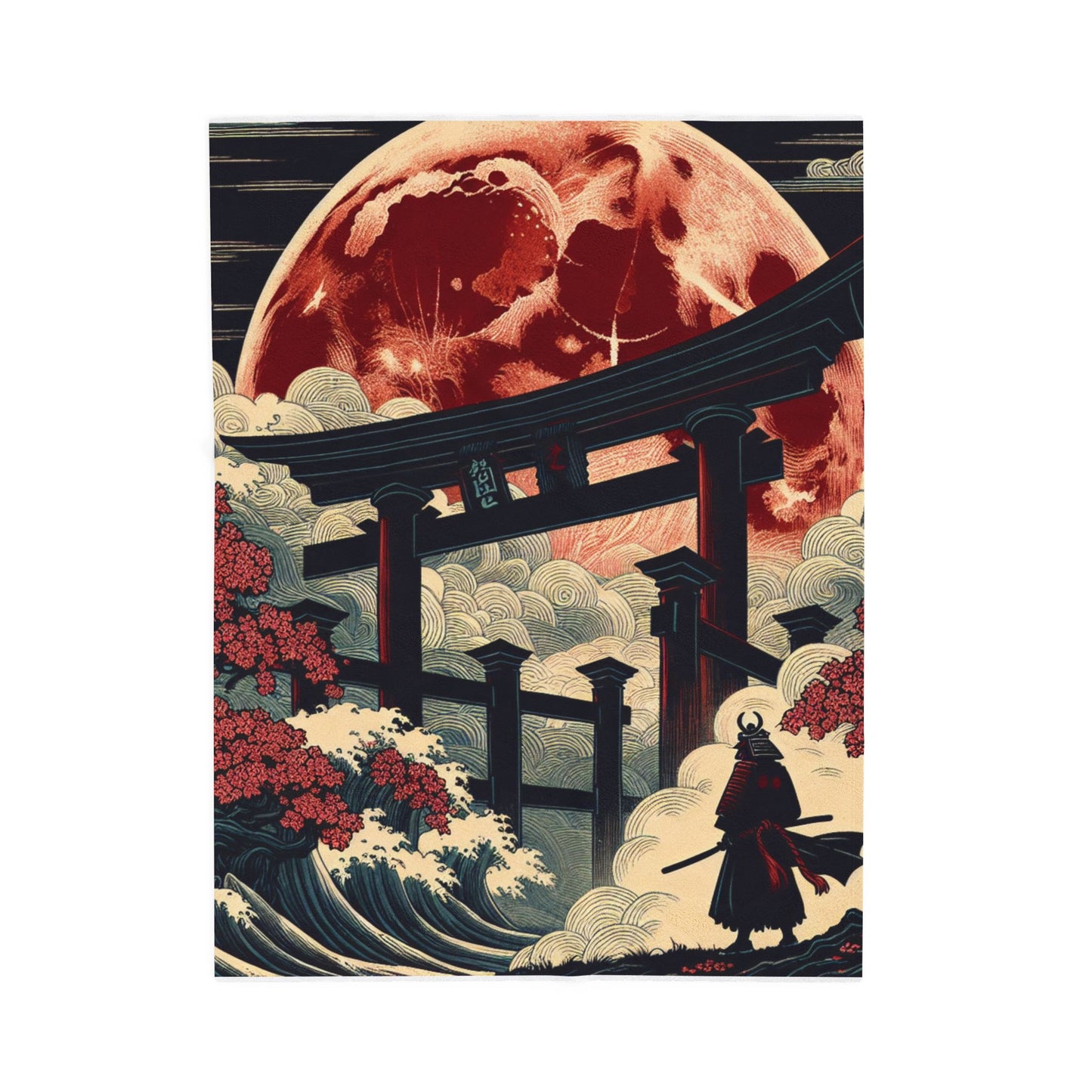 Samurai under the Vast Moon - Plush Blanket