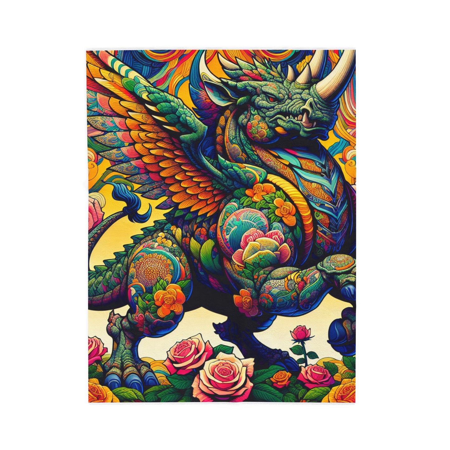 Winged Guardian in Blooming Splendor - Plush Blanket