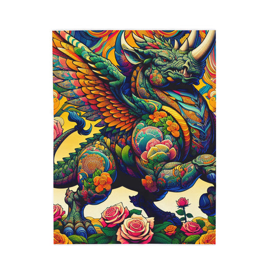 Winged Guardian in Blooming Splendor - Plush Blanket
