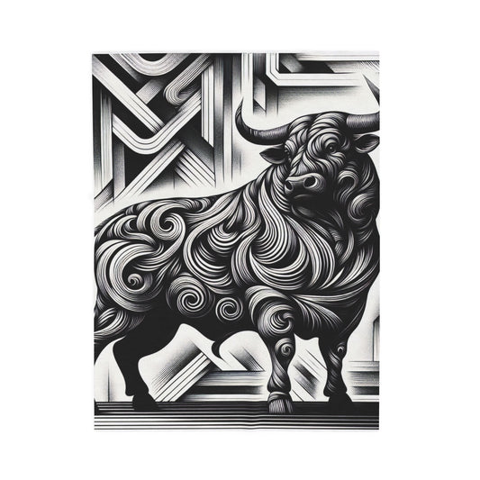 Majestic Bull in Monochrome Splendor - Plush Blanket