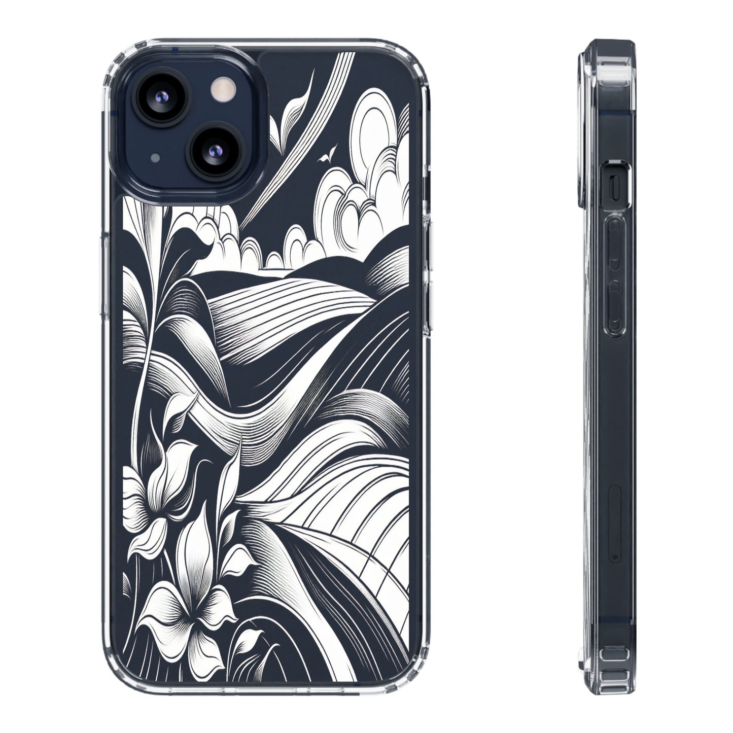 Transparent Curved Lines and Petals Iphone Case Compatible With Iphone 16 15 14 - Clear Phone Cover