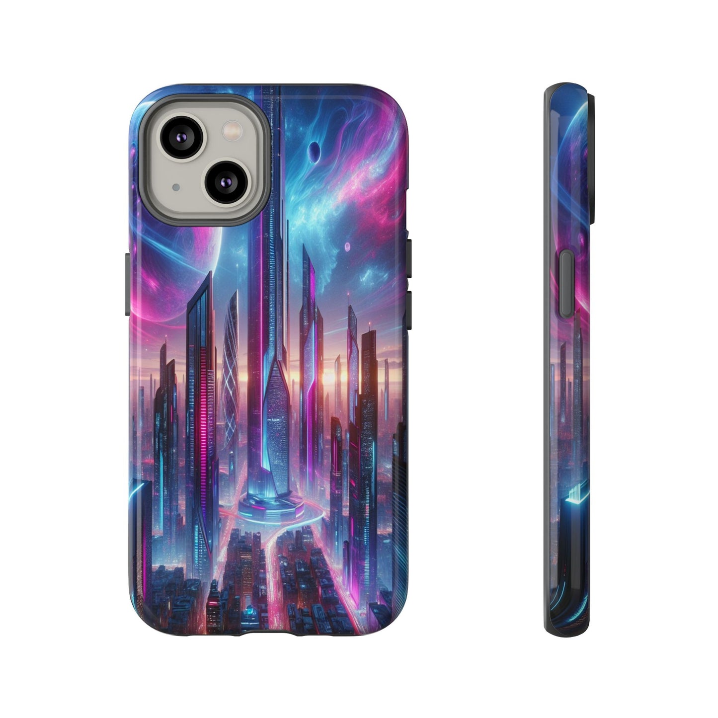 Custom ProtectiveFuturistic Cityscape with Celestial BackdropIphone Case Compatible With Iphone 16 15 14 - Phone Cover