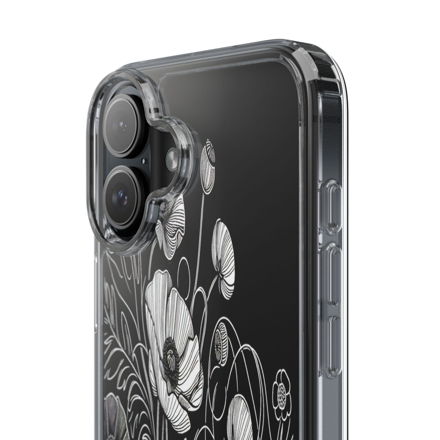 Transparent Black and White Floral Design Iphone Case Compatible With Iphone 16 15 14 - Clear Phone Cover