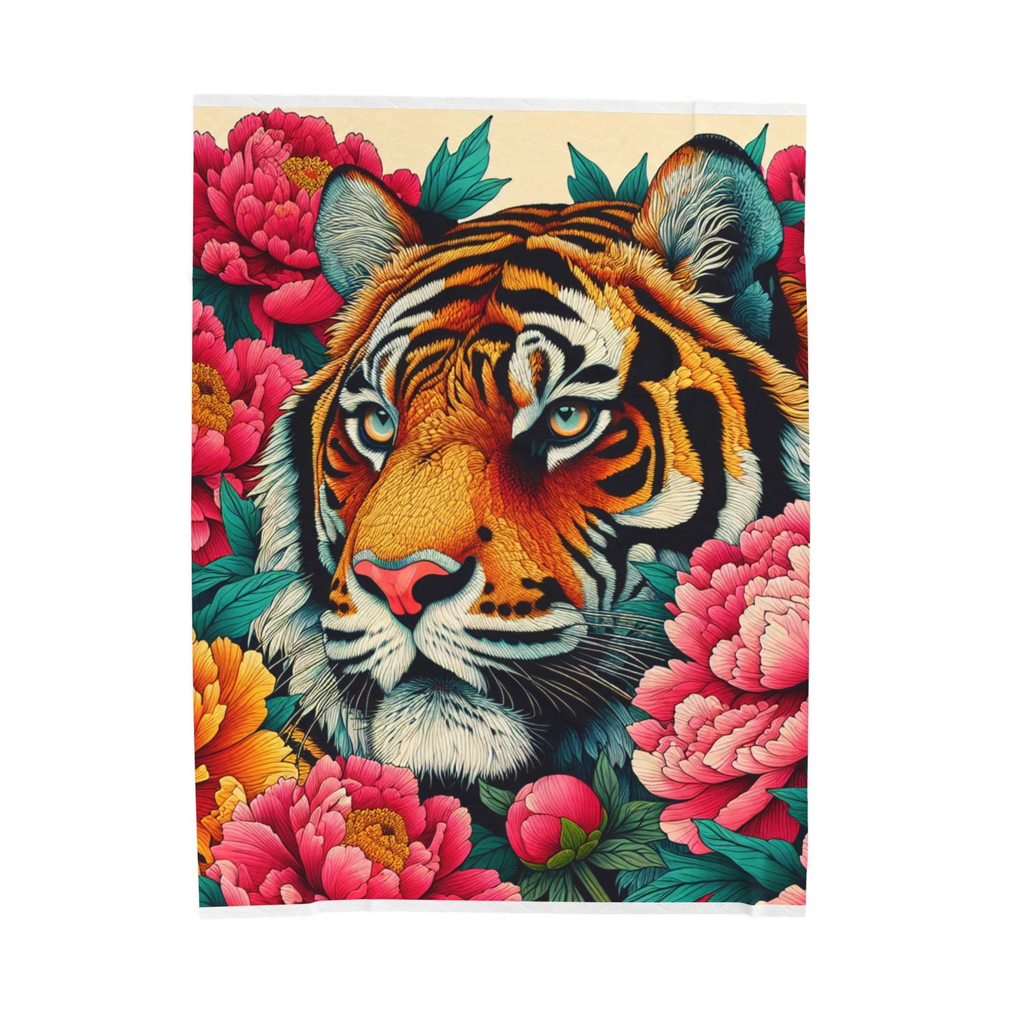 Tiger Amidst Blossoms - Plush Blanket