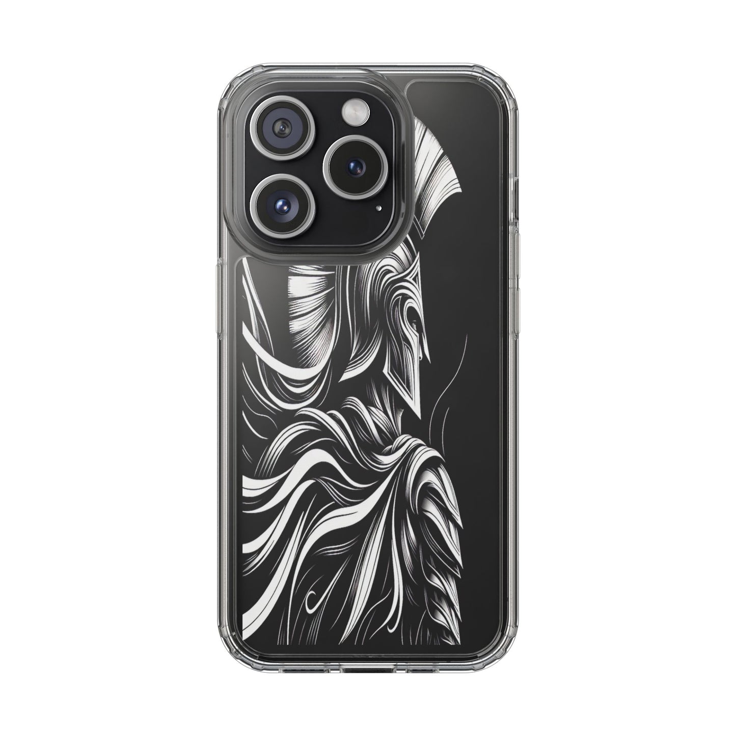 Transparent Helmeted Sentinel in Monochrome Motion Iphone Case Compatible With Iphone 16 15 14 - Clear Phone Cover