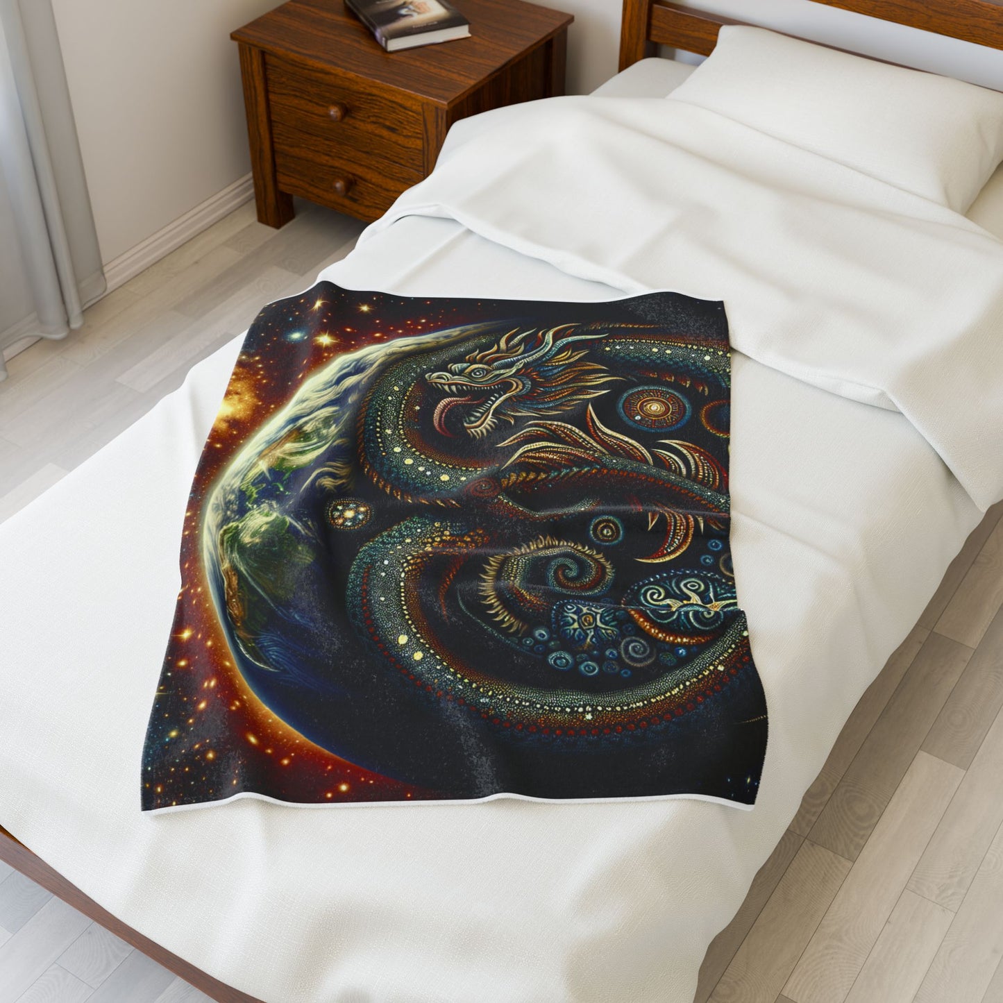 Stellar Dragon's Embrace - Plush Blanket