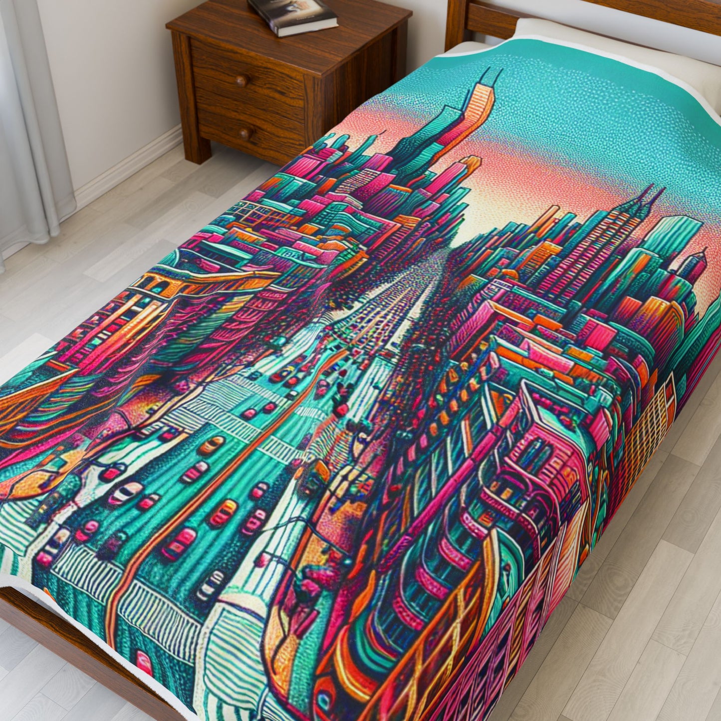 Chromatic Cityscape Odyssey - Plush Blanket