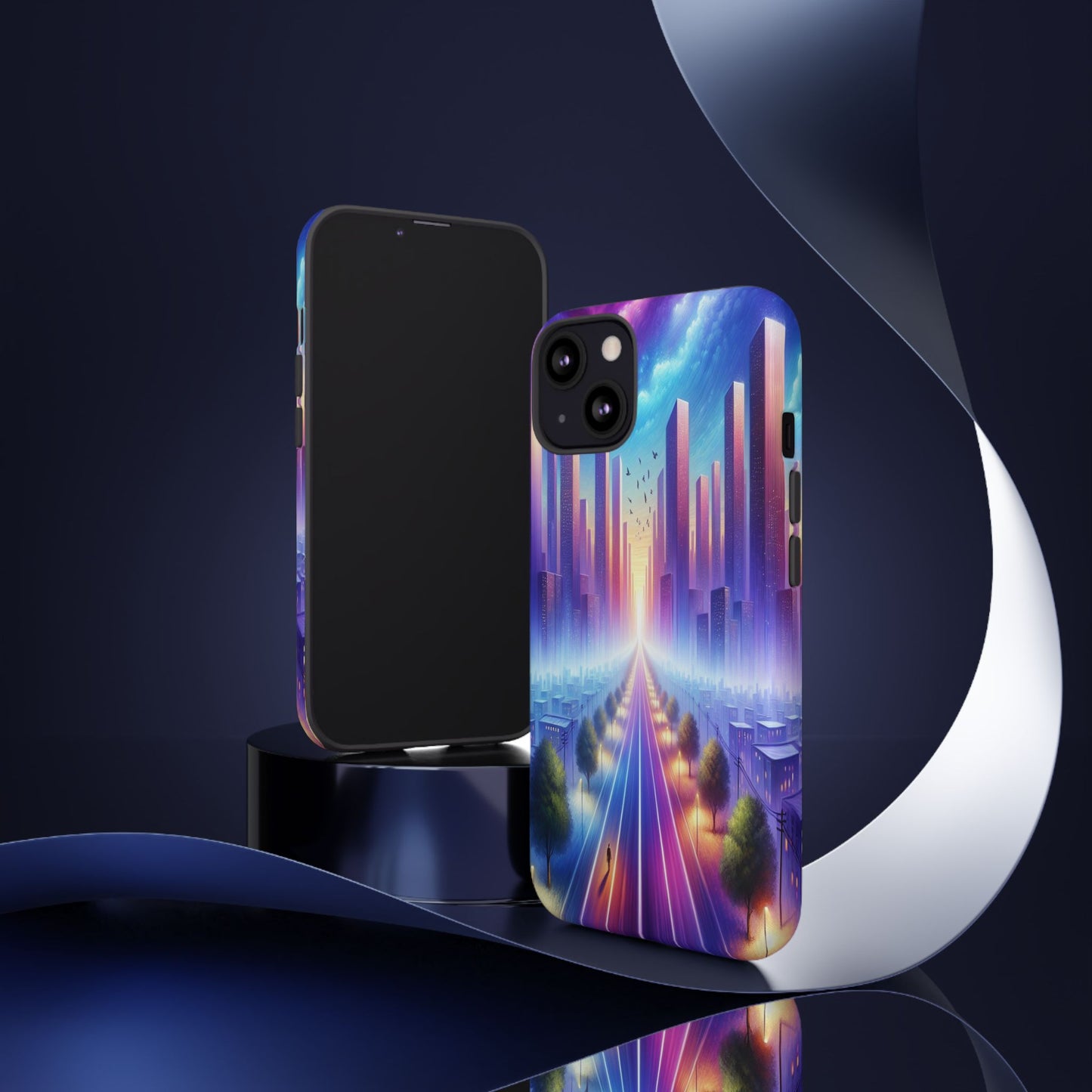 Journey into the Luminous Cityscape - Phone Case