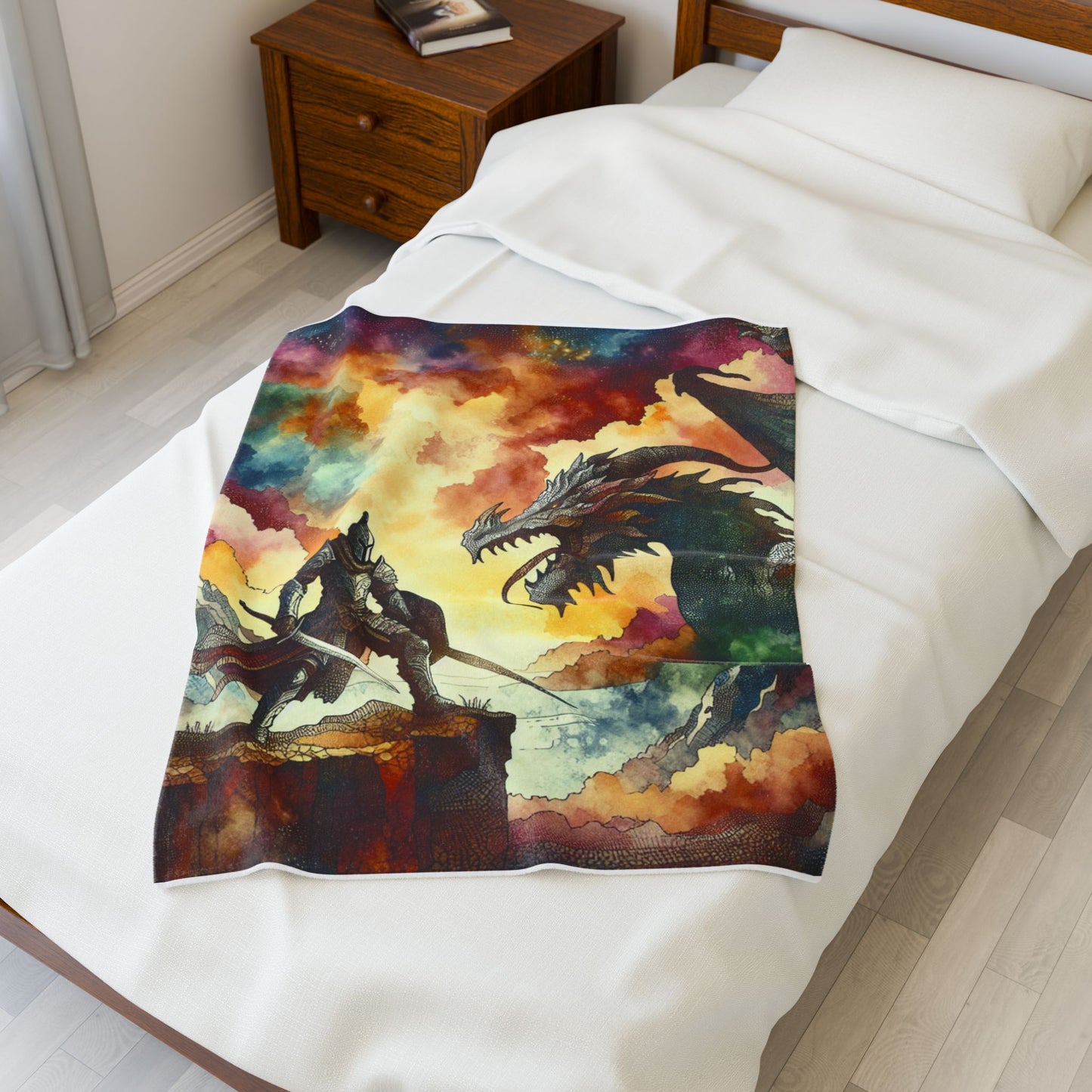 Knight and Dragon Showdown - Plush Blanket