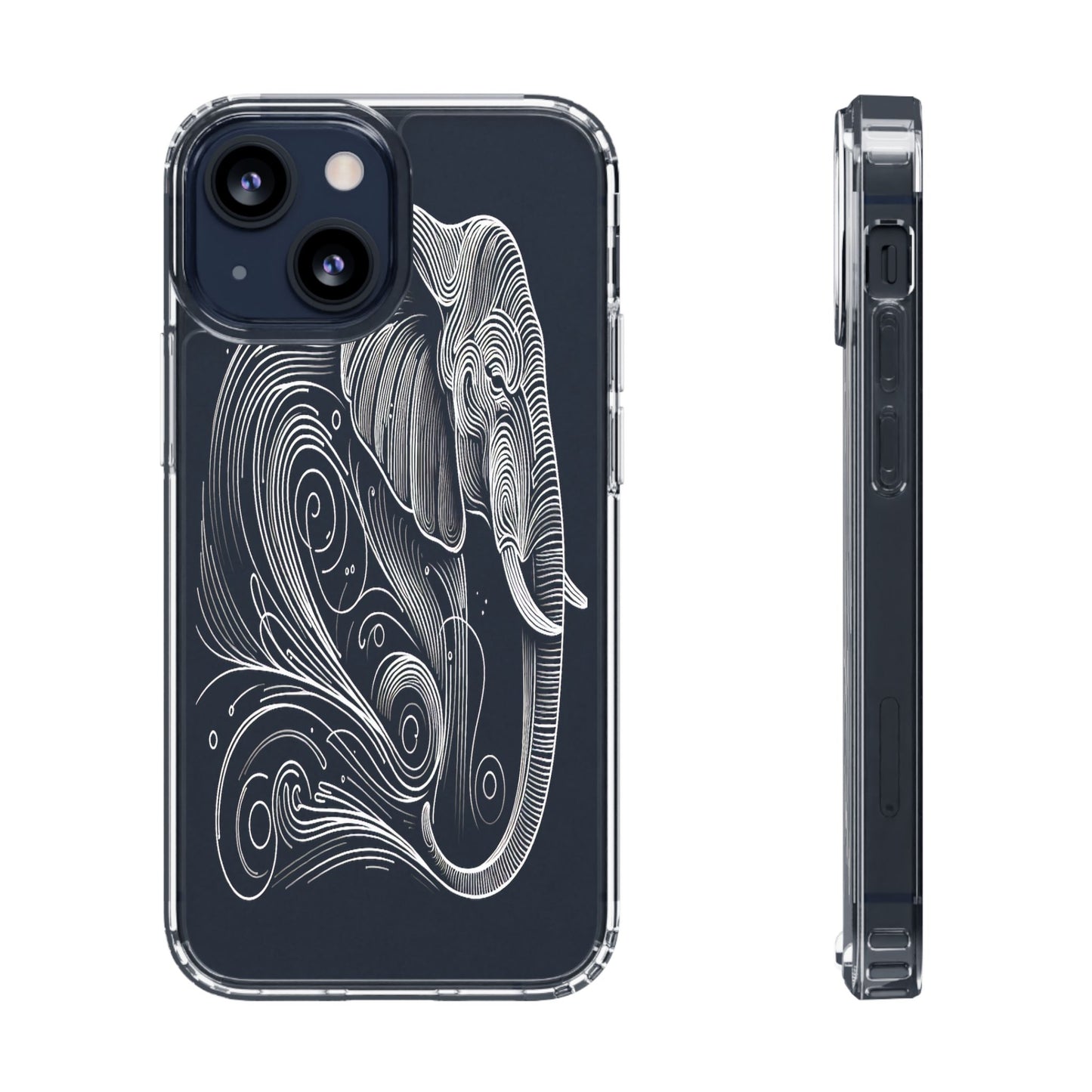 Transparent Elephant in Flowing Lines Iphone Case Compatible With Iphone 16 15 14 - Clear Phone Cover