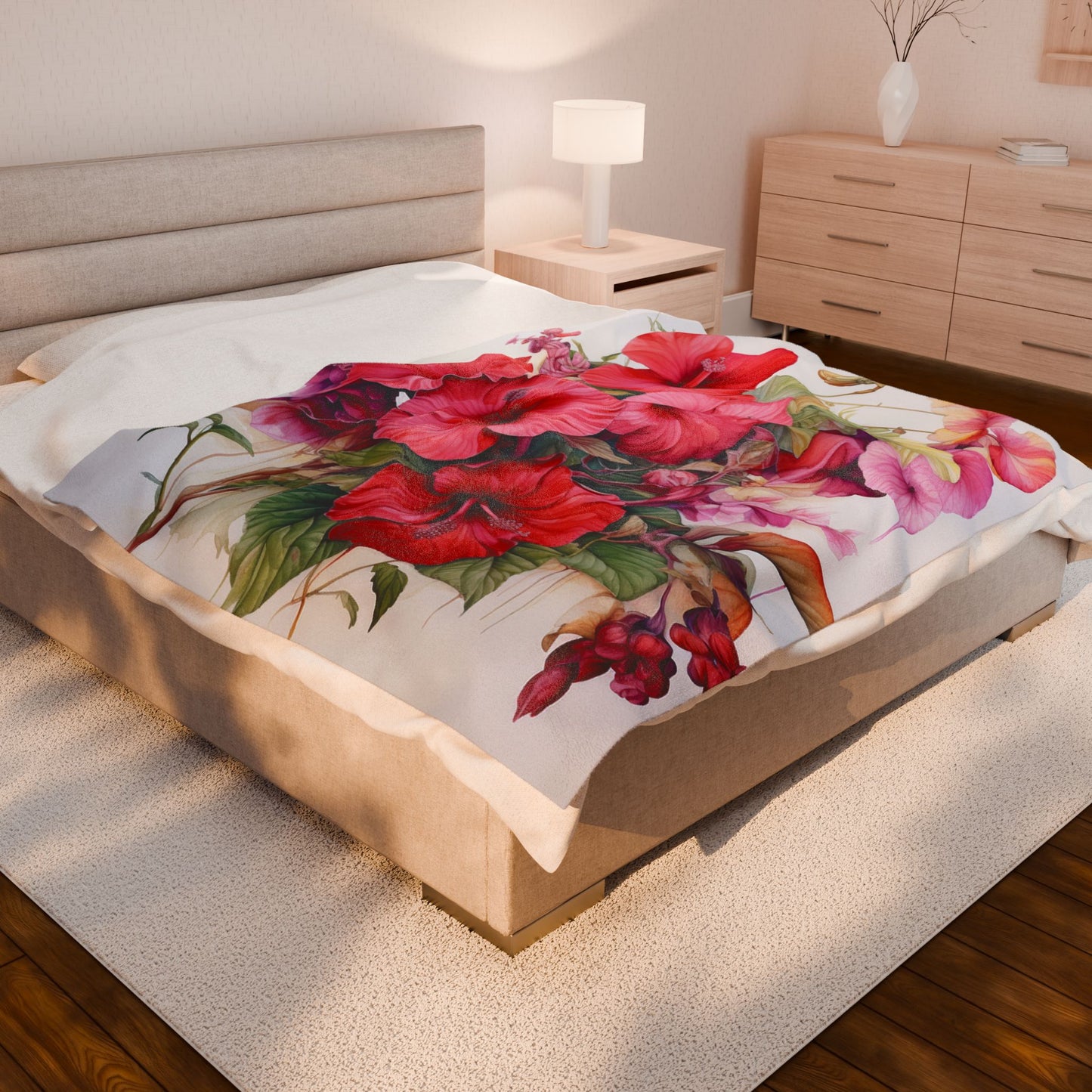 Vibrant Hibiscus Bloom Harmony- Plush Blanket
