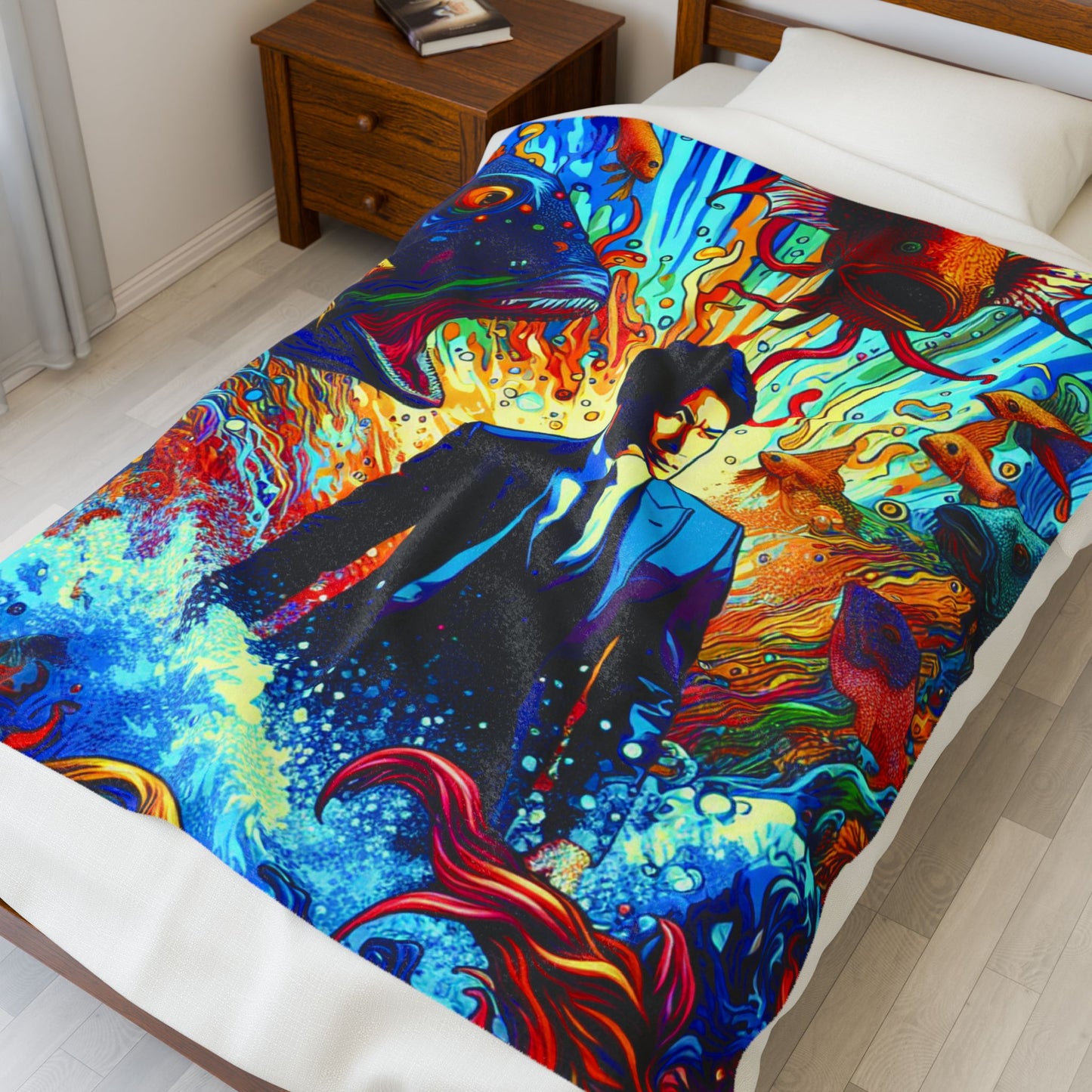 Man in the Sea of Fishes - Plush Blanket