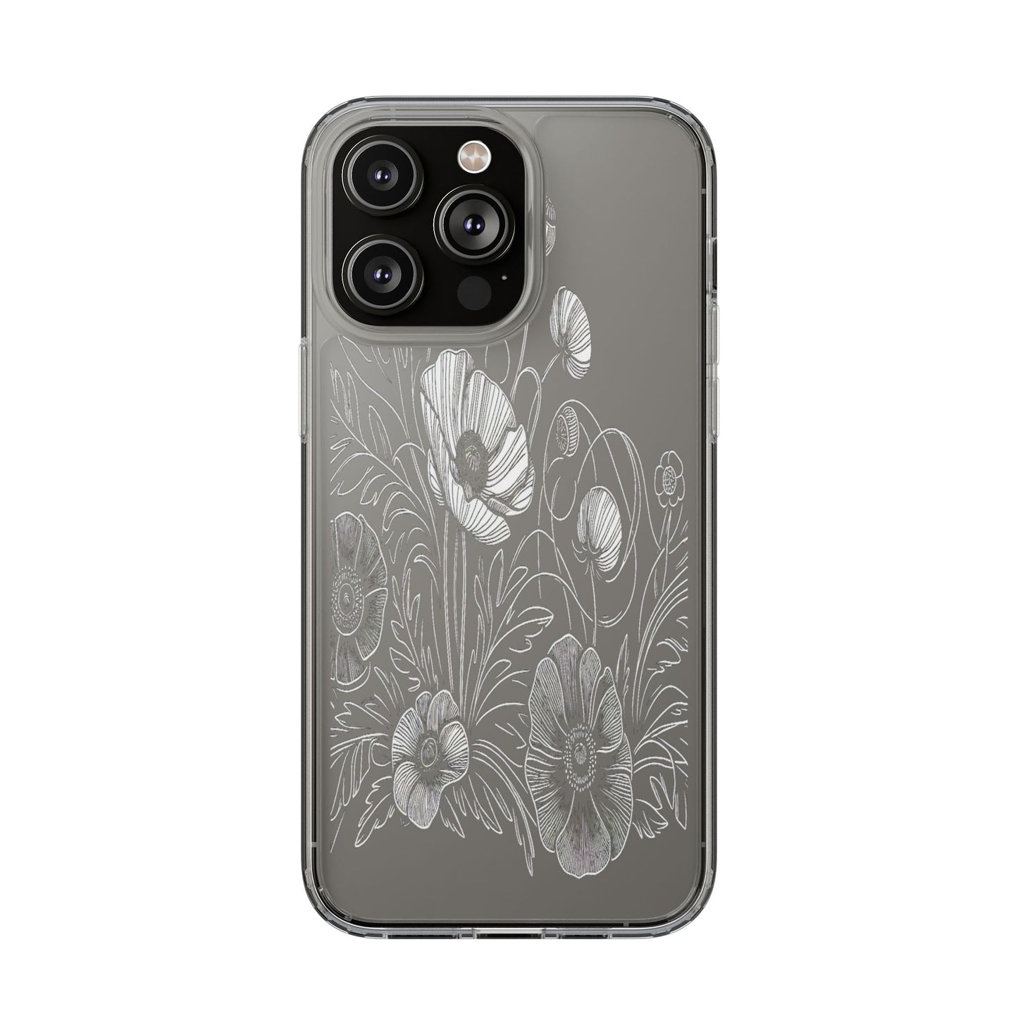 Transparent Black and White Floral Design Iphone Case Compatible With Iphone 16 15 14 - Clear Phone Cover