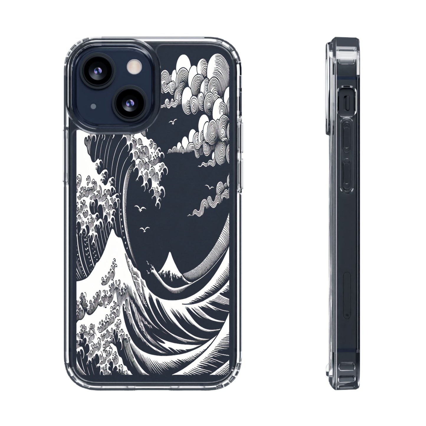 Transparent Waves and Mountains Iphone Case Compatible With Iphone 16 15 14 - Clear Phone Cover