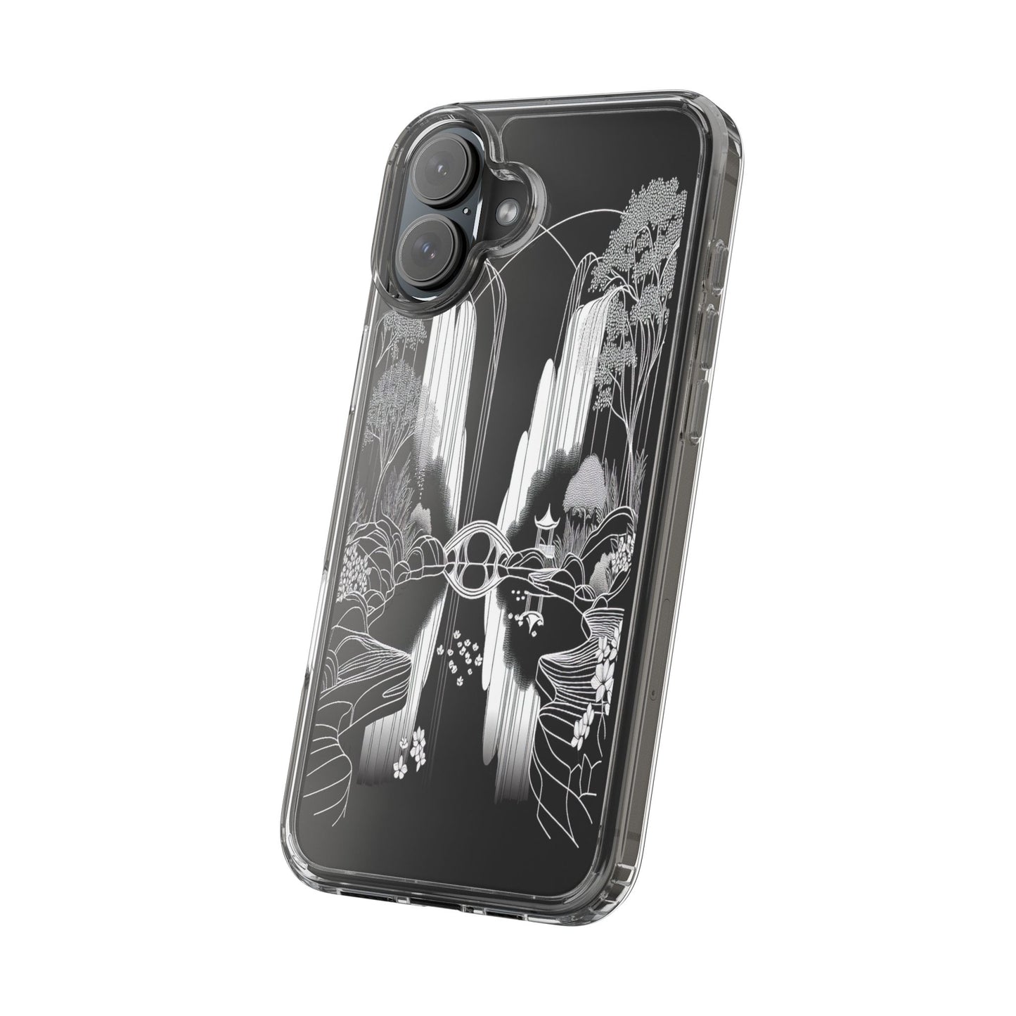 Transparent Waterfall Bridge Scene Iphone Case Compatible With Iphone 16 15 14 - Clear Phone Cover