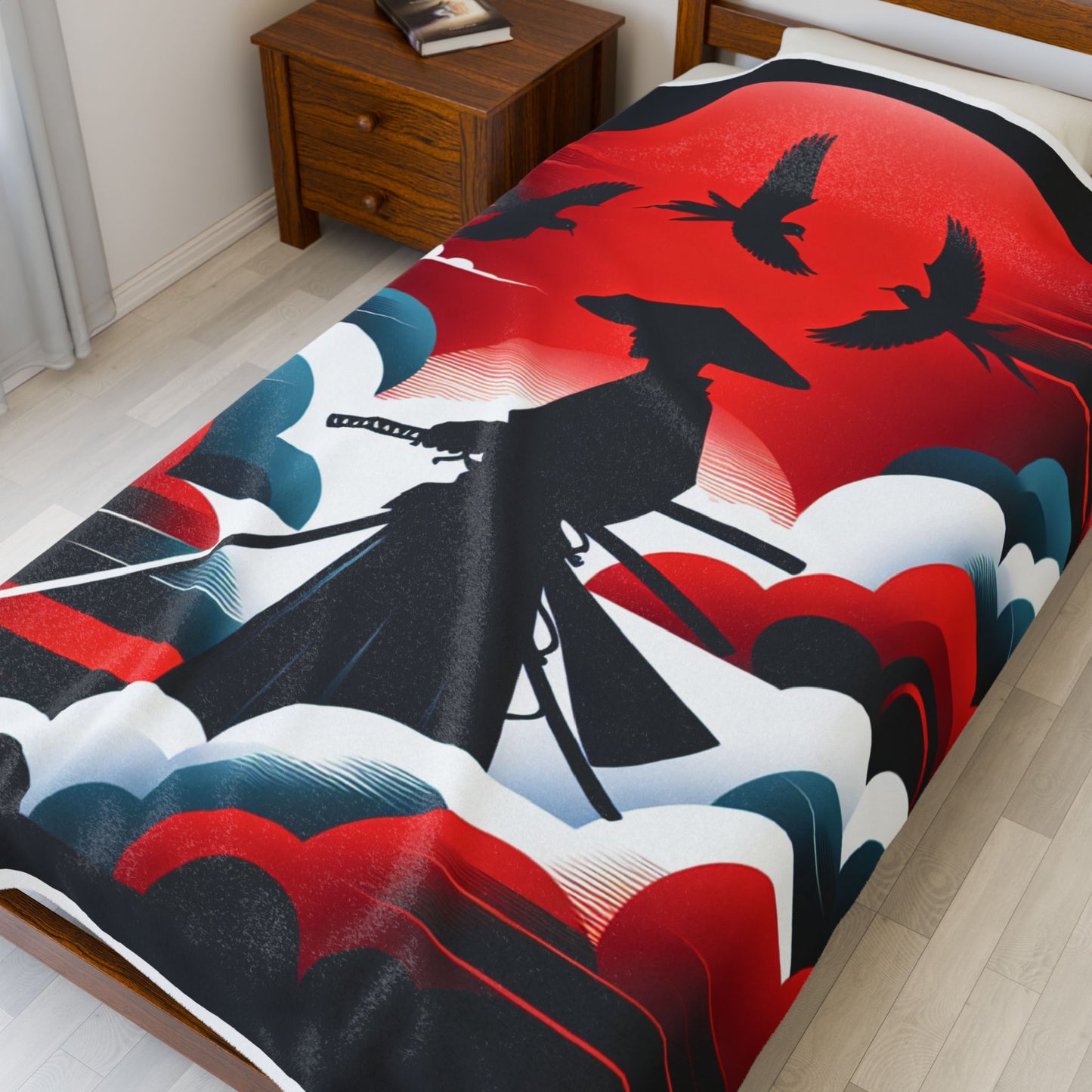 Samurai Under the Red Moon - Plush Blanket