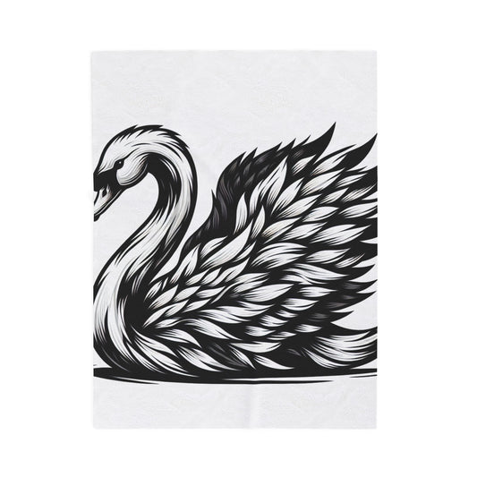 Monochrome Plume Elegance- Plush Blanket