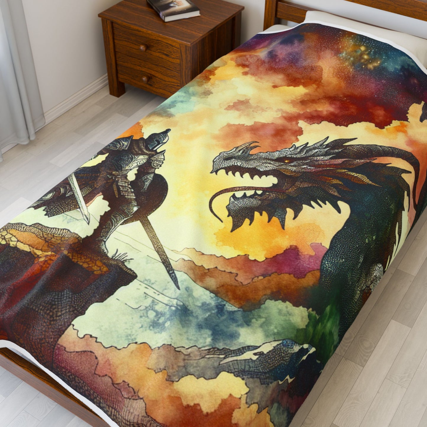 Knight and Dragon Showdown - Plush Blanket
