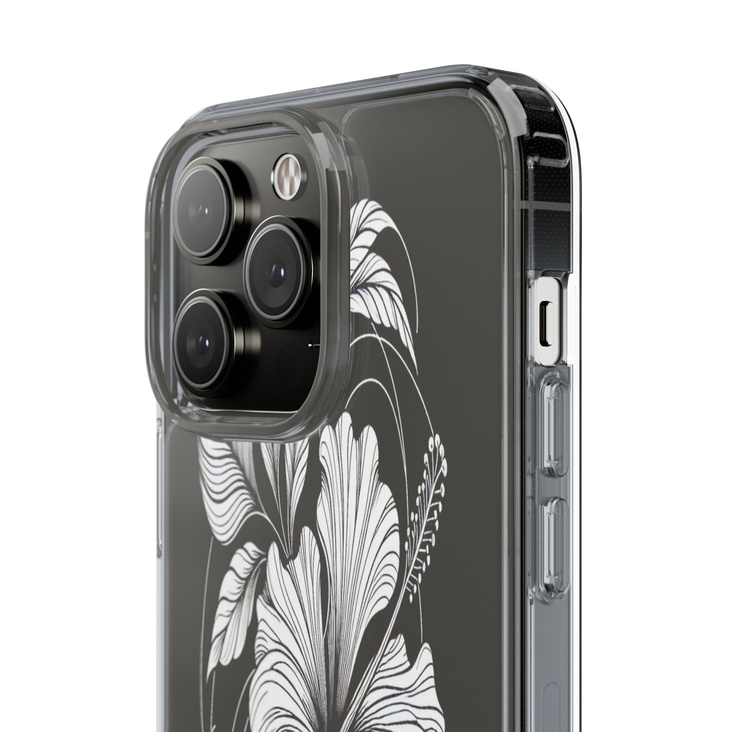 Transparent Hibiscus Design in Black and White Iphone Case Compatible With Iphone 16 15 14 - Clear Phone Cover