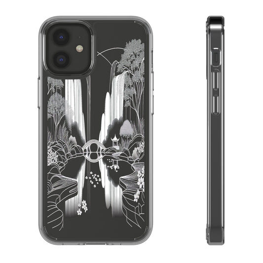 Transparent Waterfall Bridge Scene Iphone Case Compatible With Iphone 16 15 14 - Clear Phone Cover