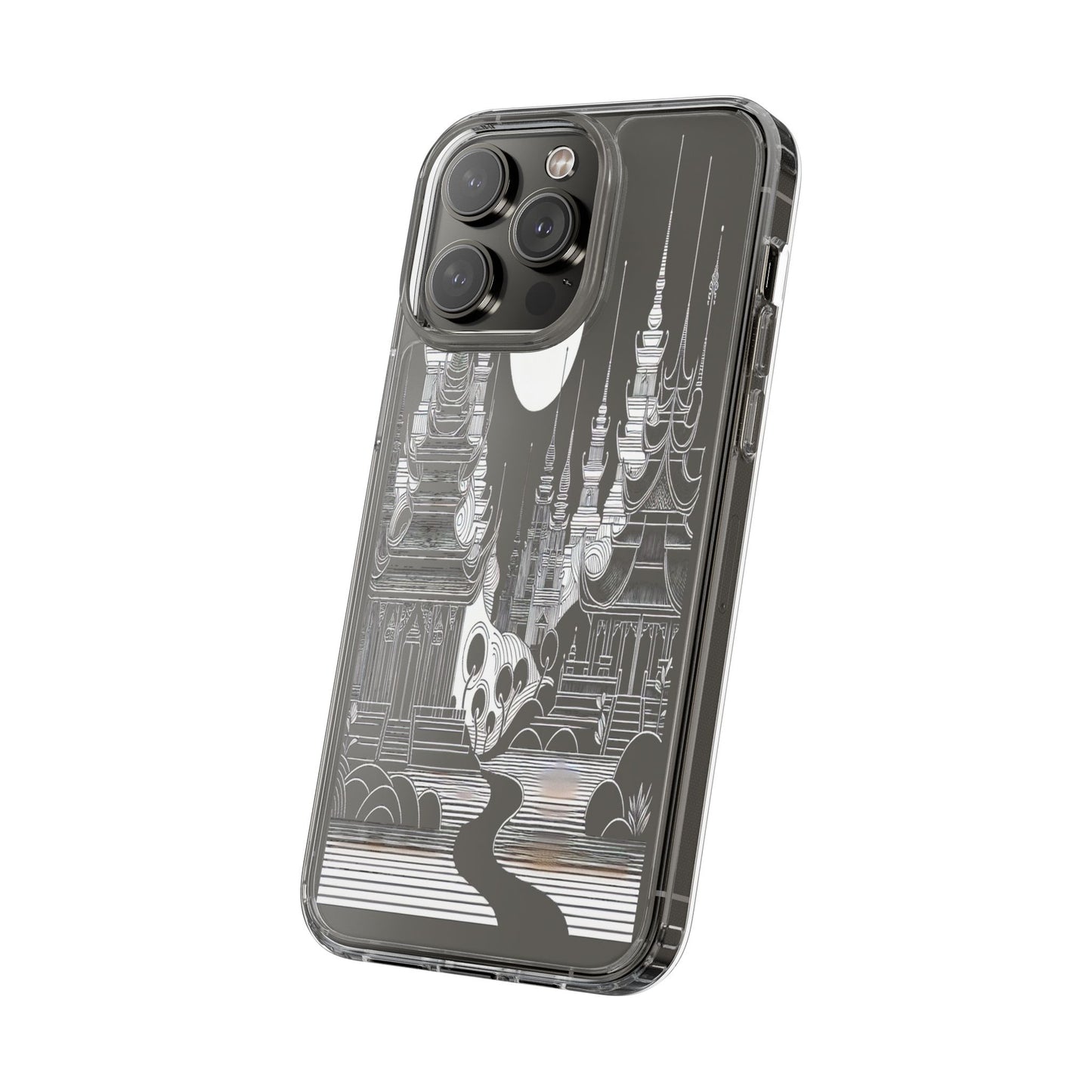 Transparent Temple Silhouette Under Bright Moon Iphone Case Compatible With Iphone 16 15 14 - Clear Phone Cover