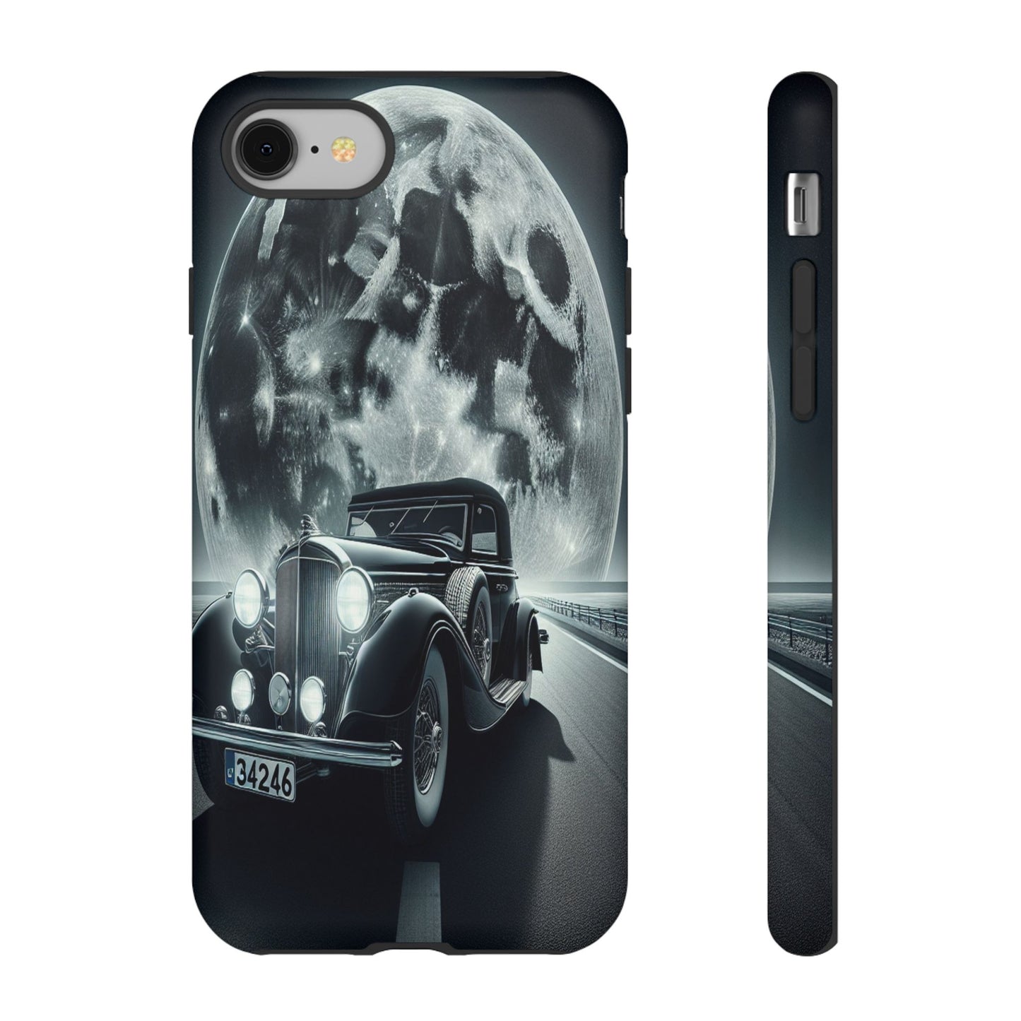 Moonlit Journey with Classic Car - Phone Case