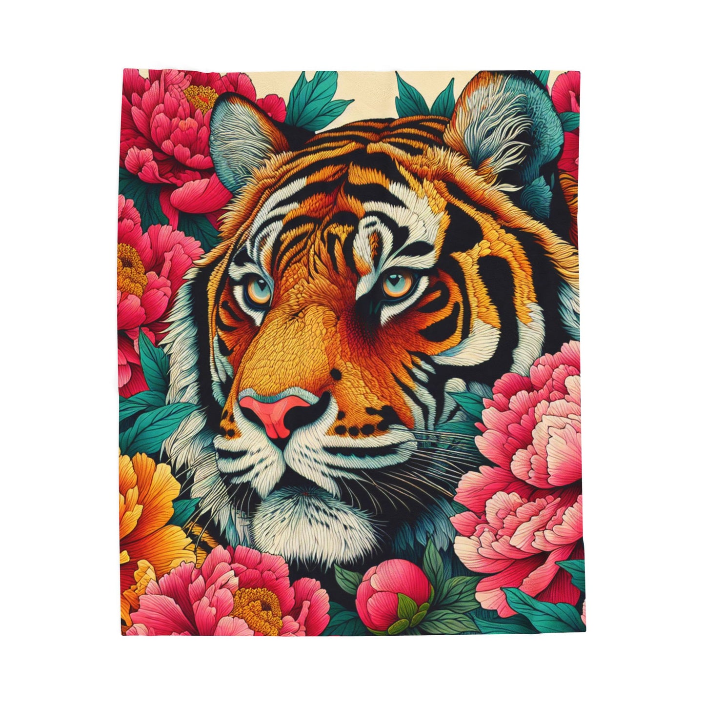 Tiger Amidst Blossoms - Plush Blanket