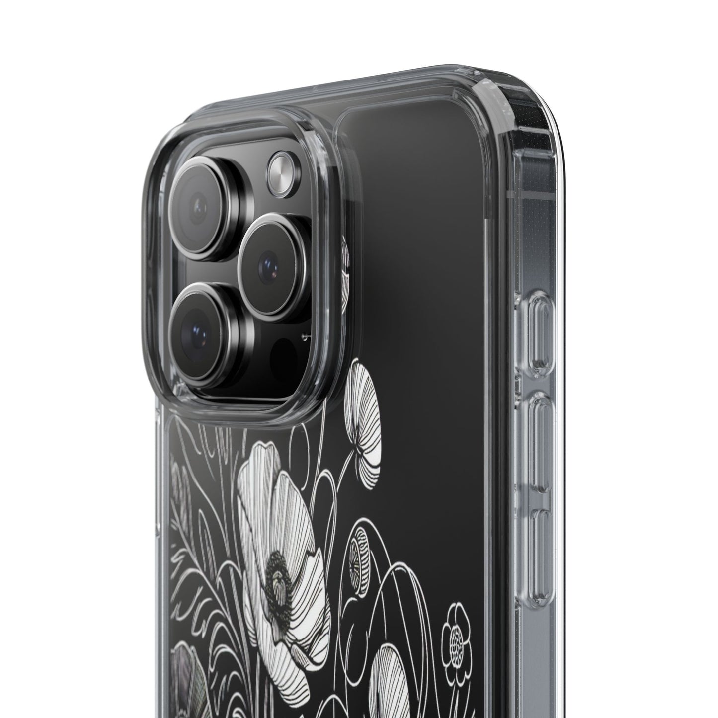 Transparent Black and White Floral Design Iphone Case Compatible With Iphone 16 15 14 - Clear Phone Cover