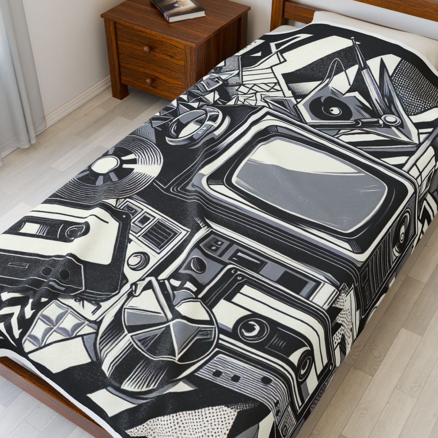Retro Echoes: A Graphic Convergence - Plush Blanket
