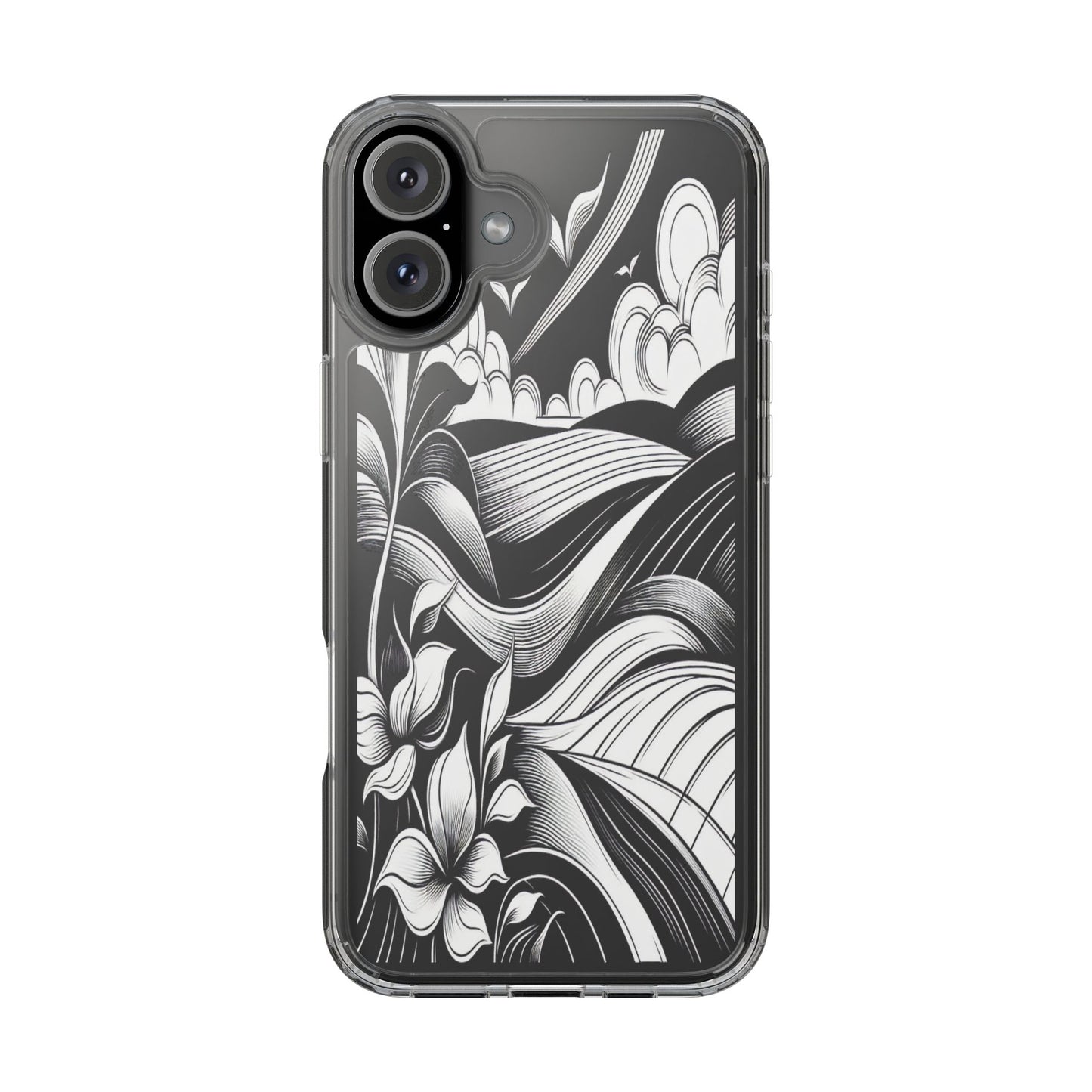 Transparent Curved Lines and Petals Iphone Case Compatible With Iphone 16 15 14 - Clear Phone Cover