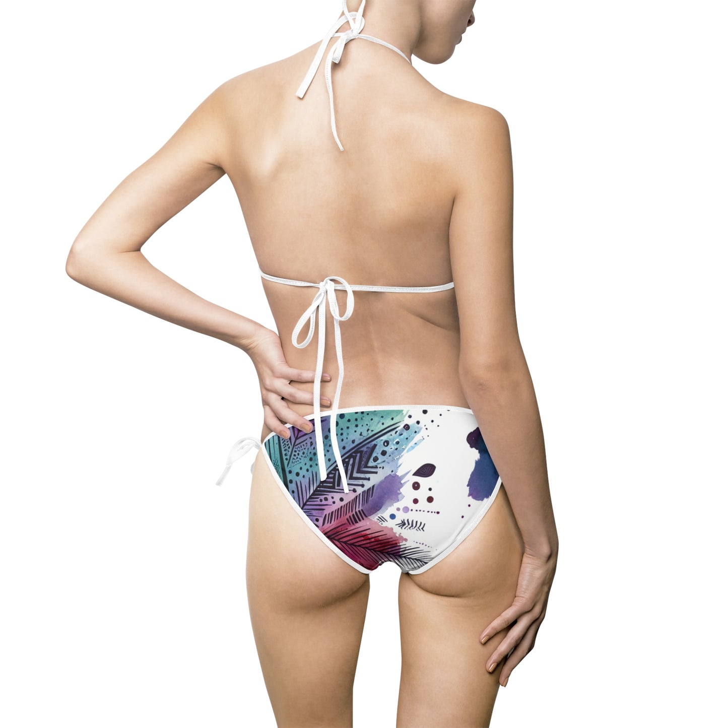 Women's Watercolor Feather Fusion Bikini Swimsuit