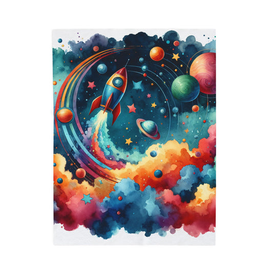 Rocket Beyond the Nebula - Plush Blanket