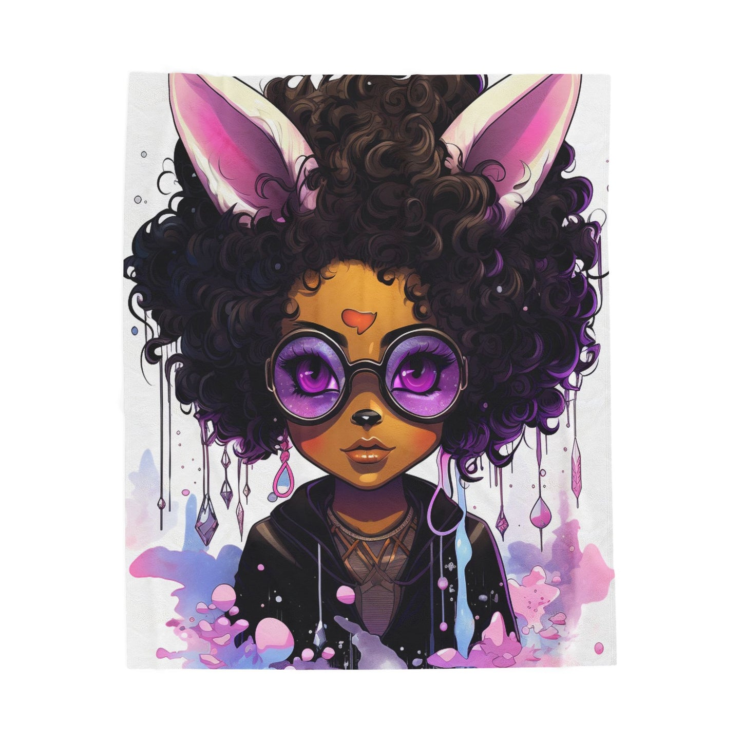 Stylish Melanin Rabbit-Eared Dreamer- Plush Blanket