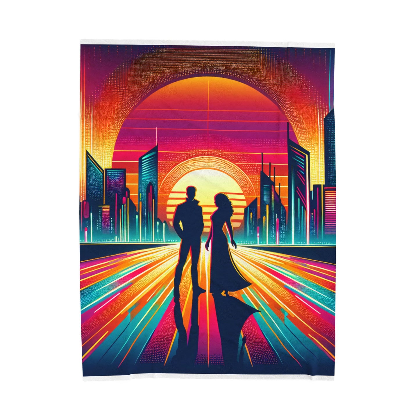 Illuminated Cityscape Encounter - Plush Blanket