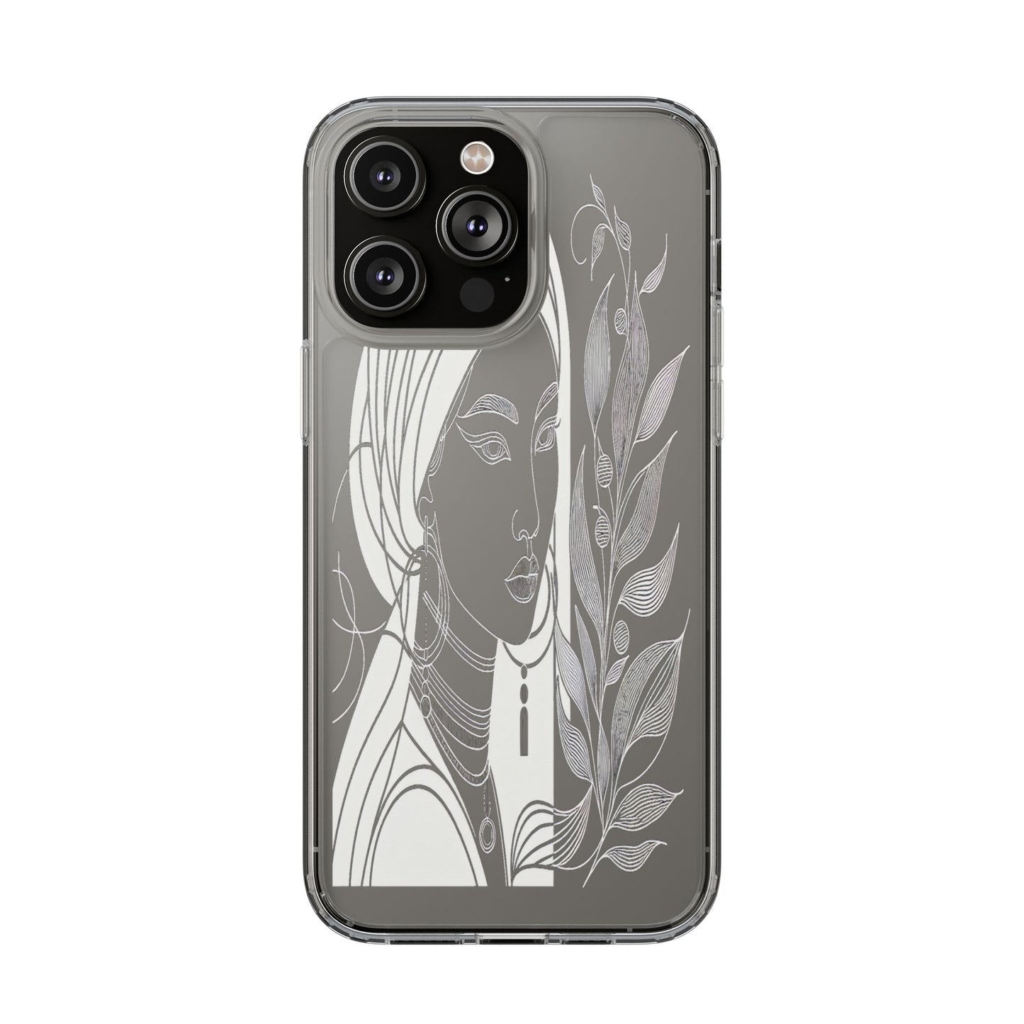 Transparent Mystical Portrait in Lines Iphone Case Compatible With Iphone 16 15 14 - Clear Phone Cover