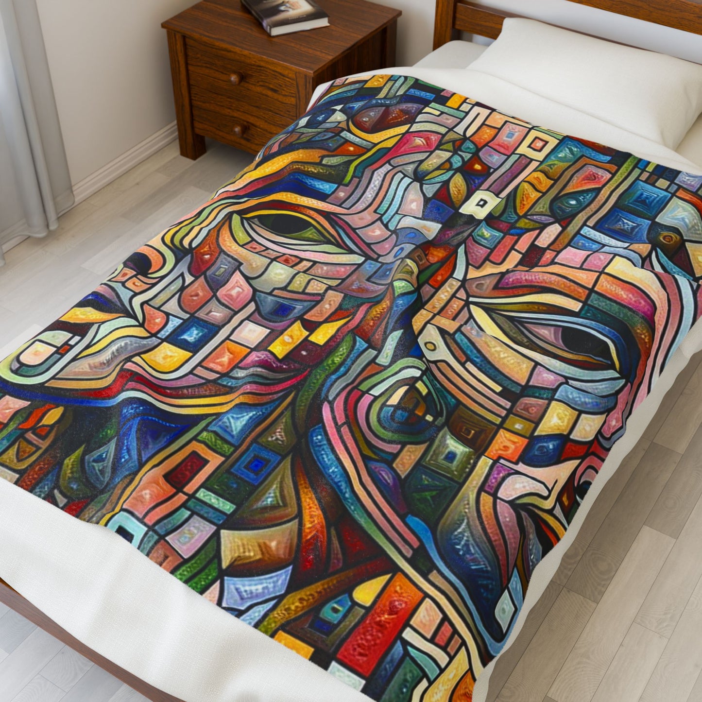 Faces in Fragmented Harmony - Plush Blanket