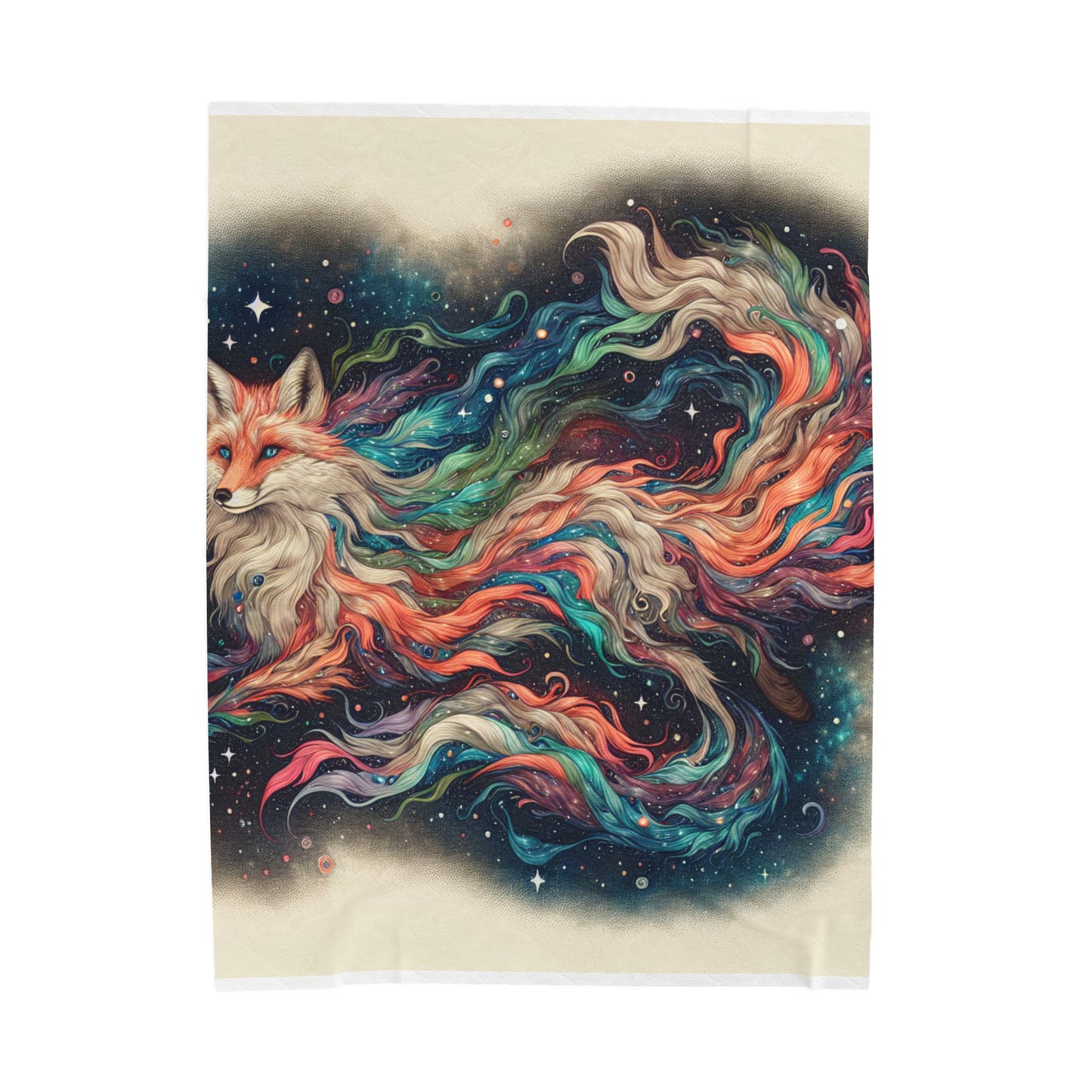 Enigmatic Fox with Cosmic Tails - Plush Blanket