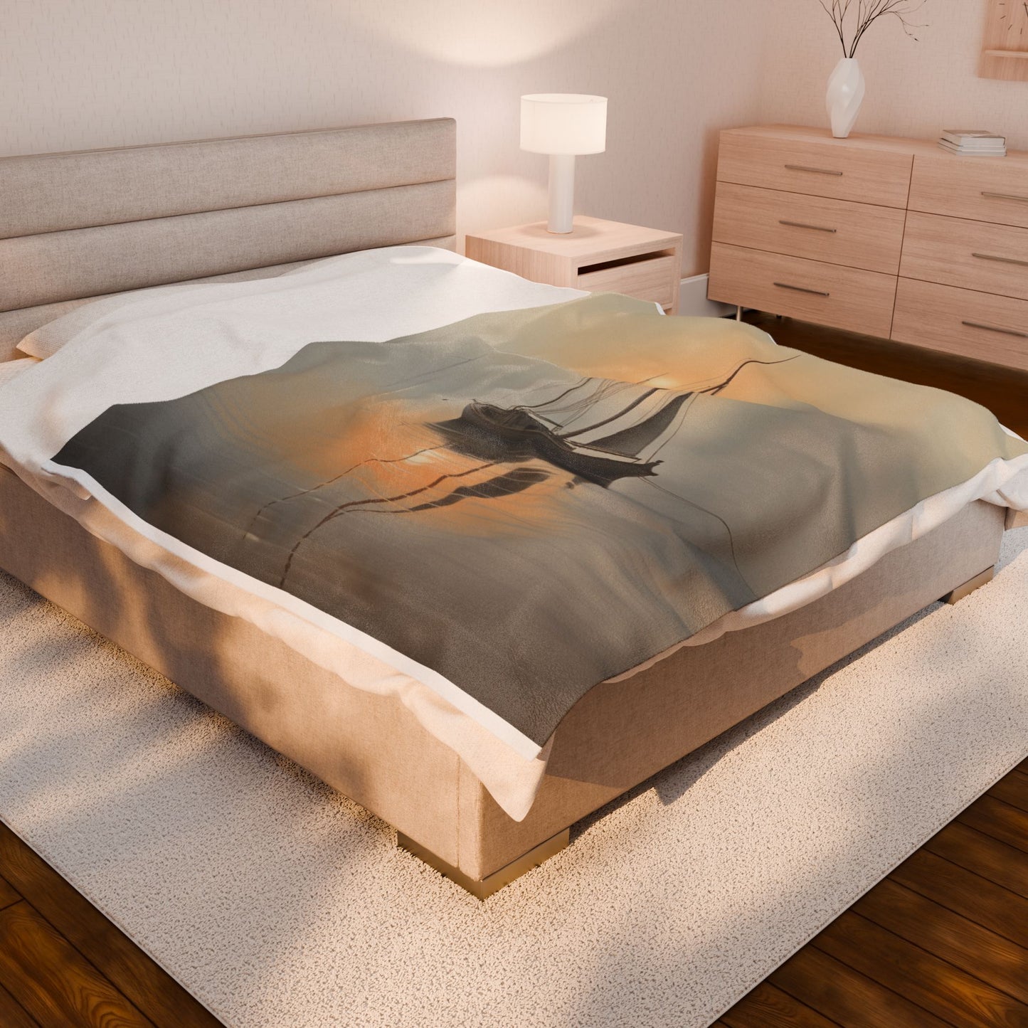 Misty Dawn Sailing Tranquility- Plush Blanket