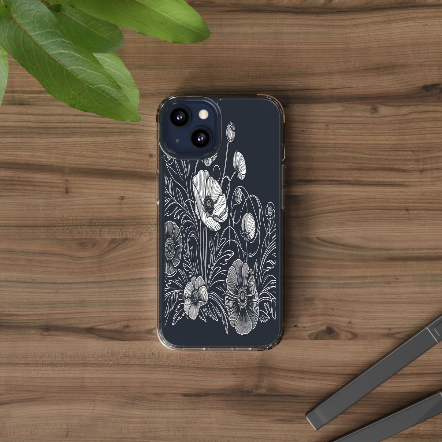 Transparent Black and White Floral Design Iphone Case Compatible With Iphone 16 15 14 - Clear Phone Cover