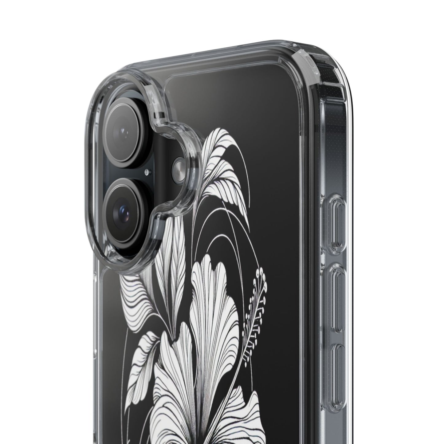 Transparent Hibiscus Design in Black and White Iphone Case Compatible With Iphone 16 15 14 - Clear Phone Cover