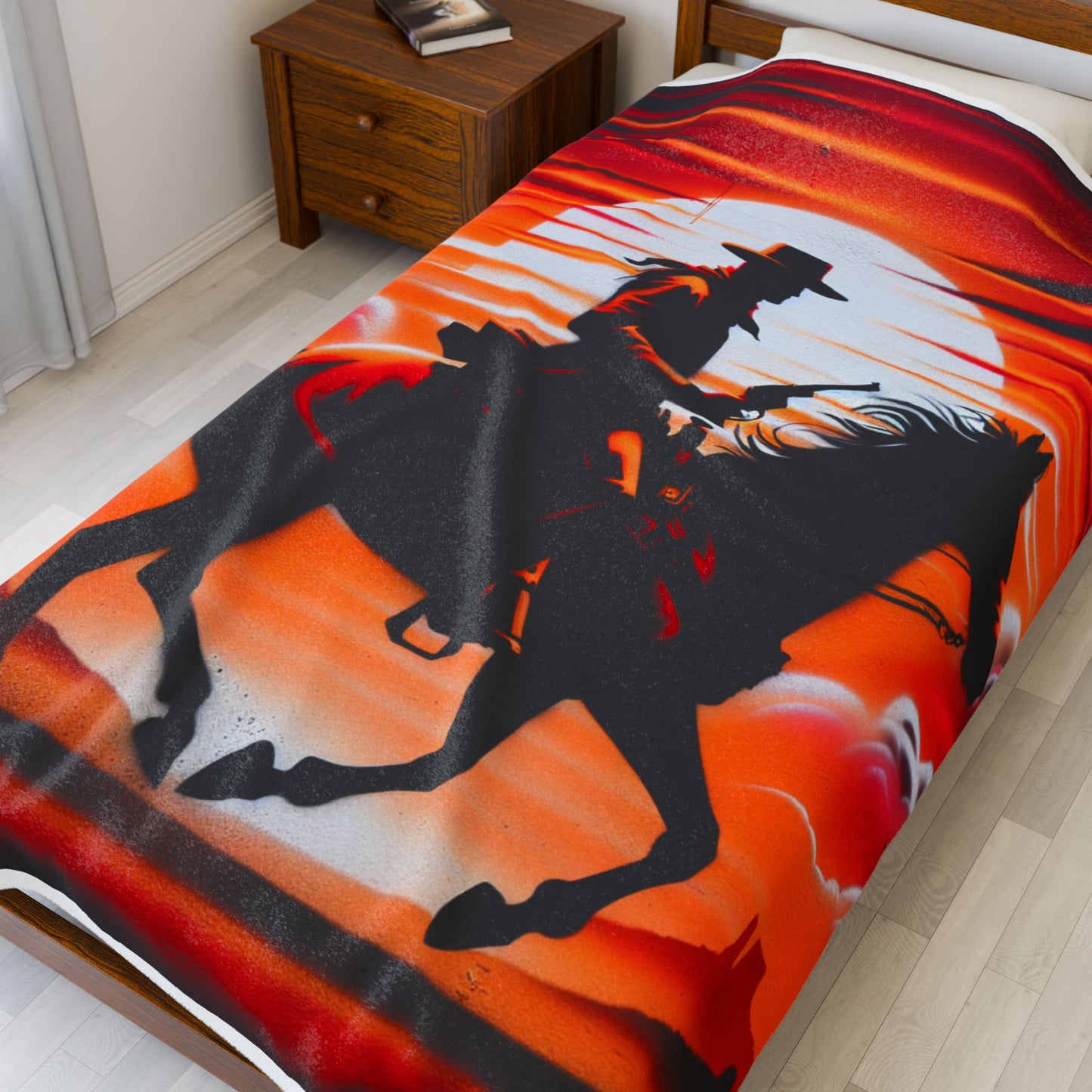 Rider in Fiery Landscape - Plush Blanket