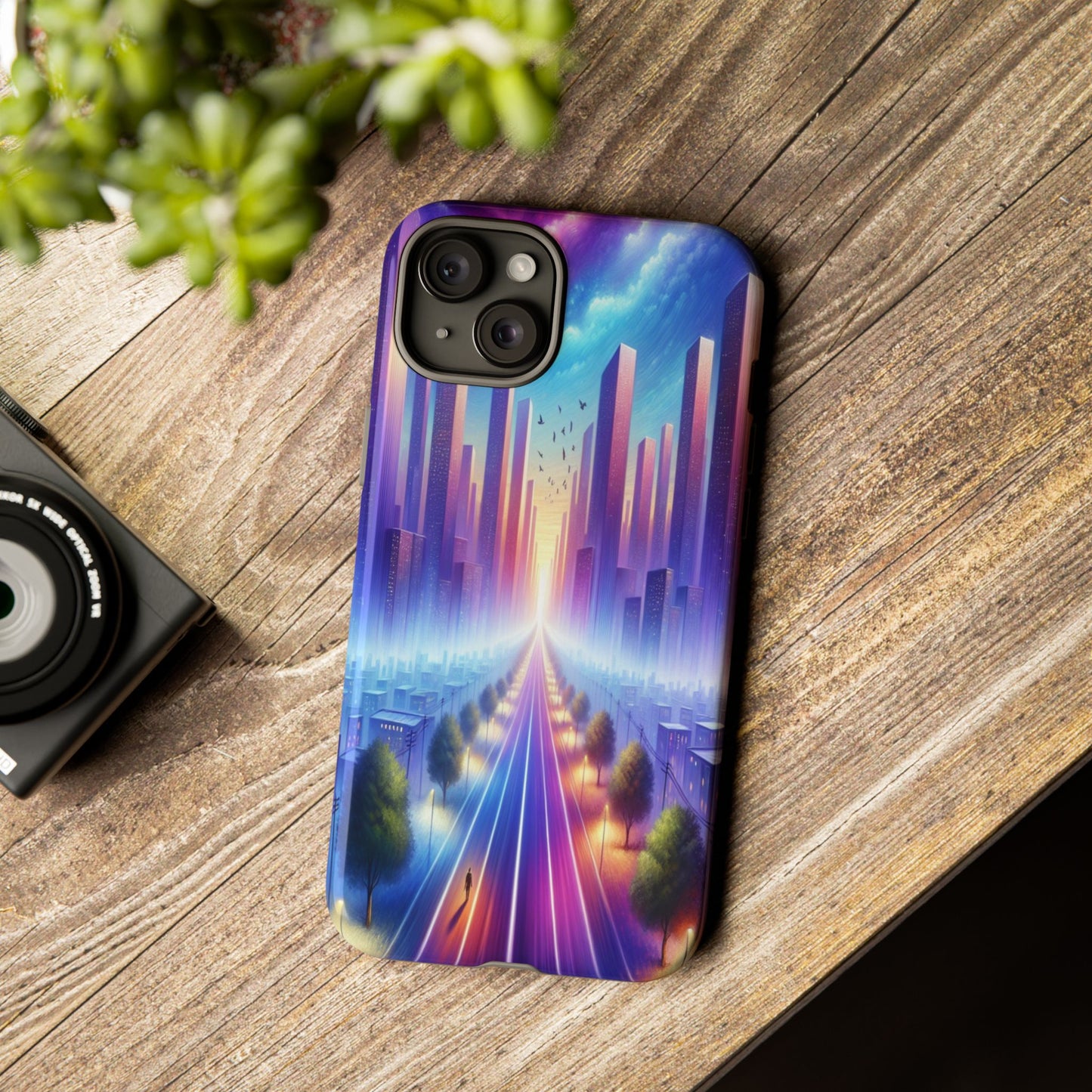 Journey into the Luminous Cityscape - Phone Case