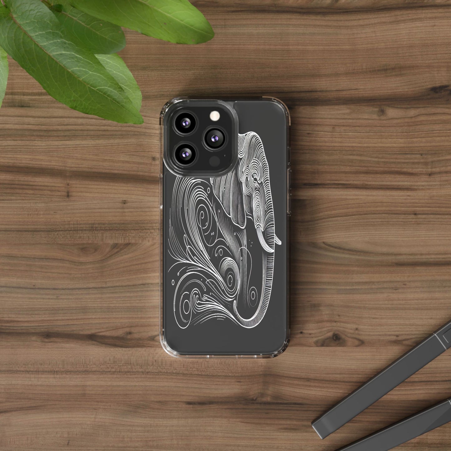 Transparent Elephant in Flowing Lines Iphone Case Compatible With Iphone 16 15 14 - Clear Phone Cover