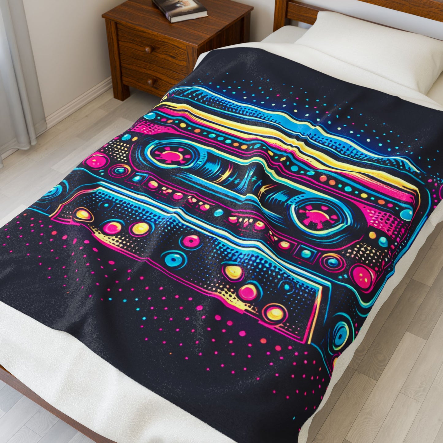 Retro Rhythm in Neon Tones - Plush Blanket