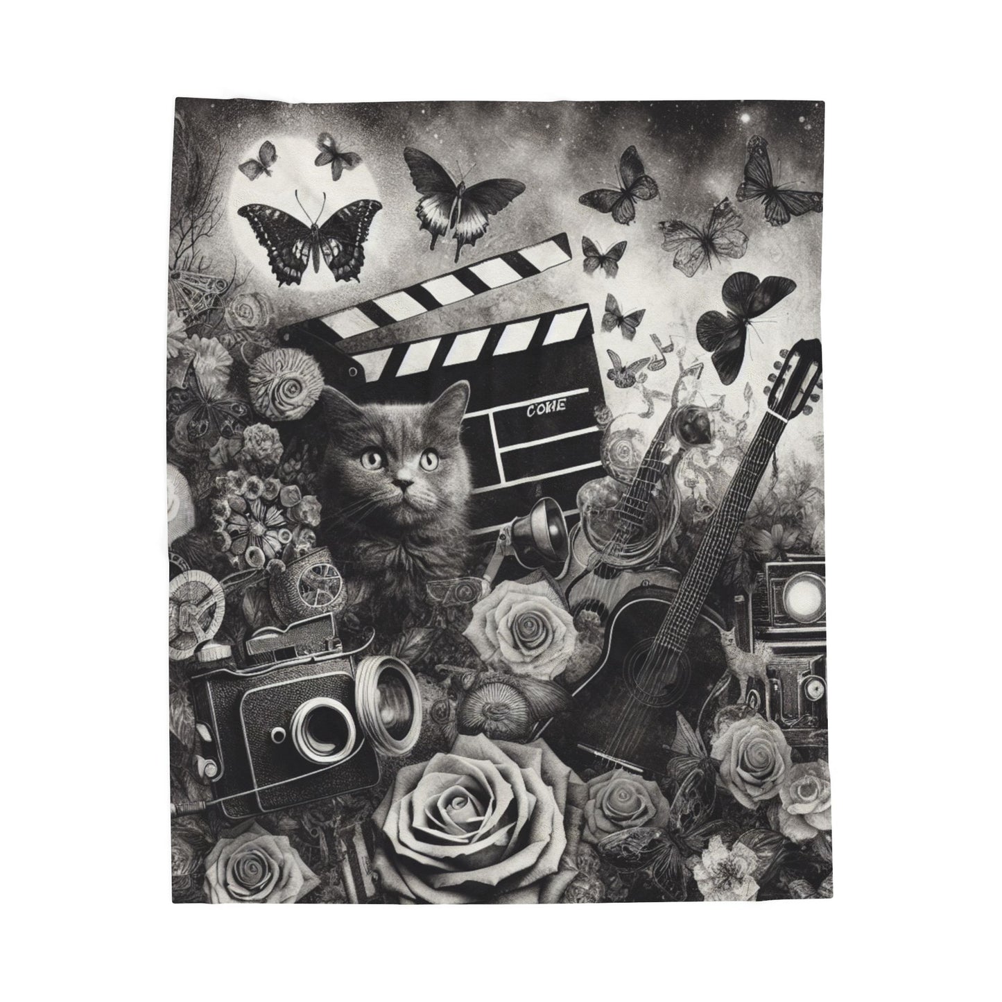 Feline Fantasy and Fluttering Moments - Plush Blanket