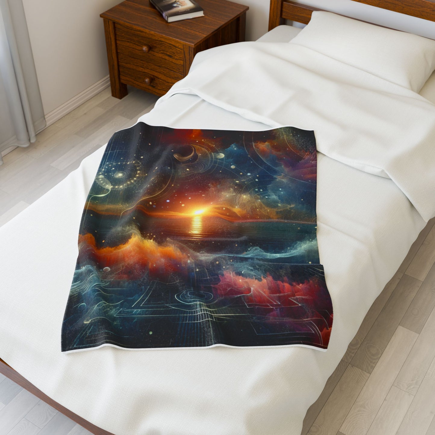 Digital Waves at Dawn - Plush Blanket